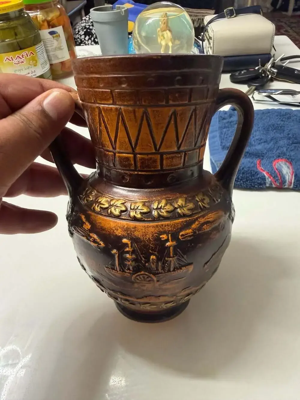 Vintage Norleans Japan Double Handled Embossed Ceramic Vase